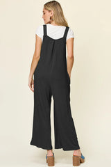 Double Take Full Size Texture Sleeveless Wide Leg Overall - kinko