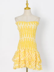 Y2K Tube Top Pleated Dress Ins Fashion Print A-line Short Dresses For Beach Party Clothing Women - kinko