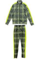 WEIV Men's Full Size Plaid Checkered Zip Up Track Jacket and Pants Set Plus Size - kinko