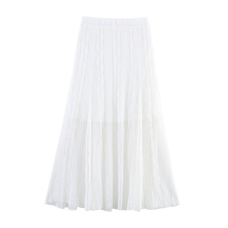 Refined Handmade Lace Jacquard Mesh Skirt Long Dress - kinko