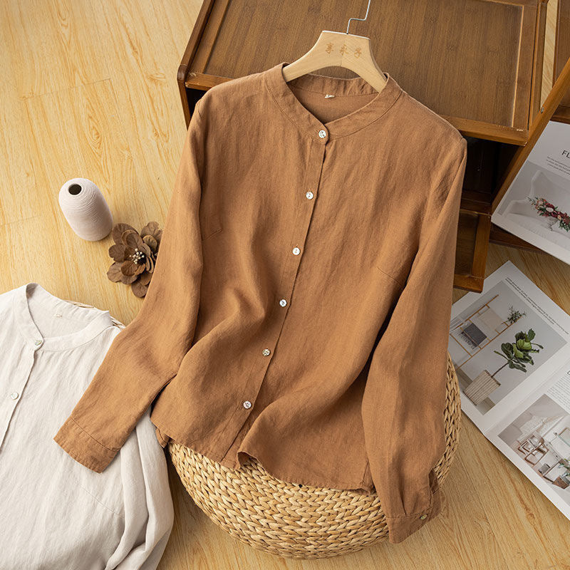 Retro Loose Cotton-linen Shirt Women - kinko