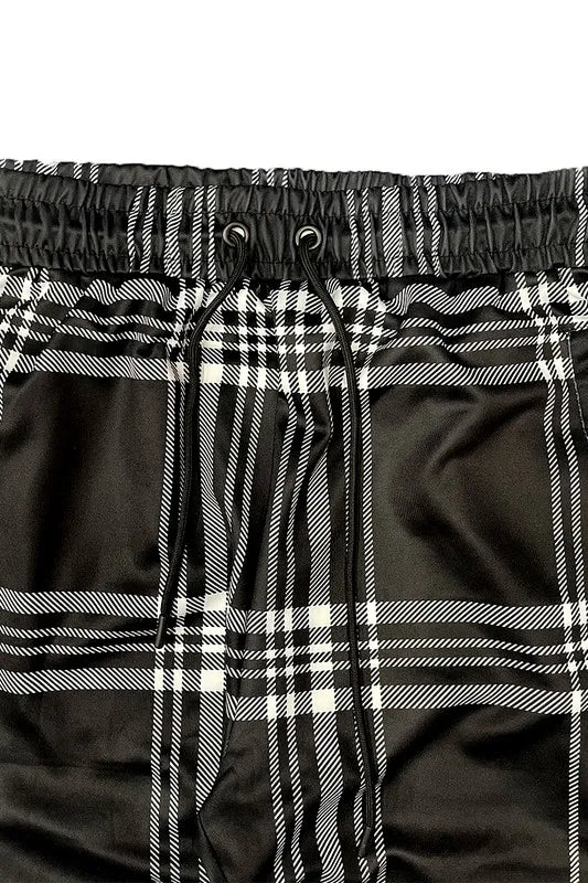 WEIV Men's Full Size Plaid Checkered Zip Up Track Jacket and Pants Set Plus Size - kinko