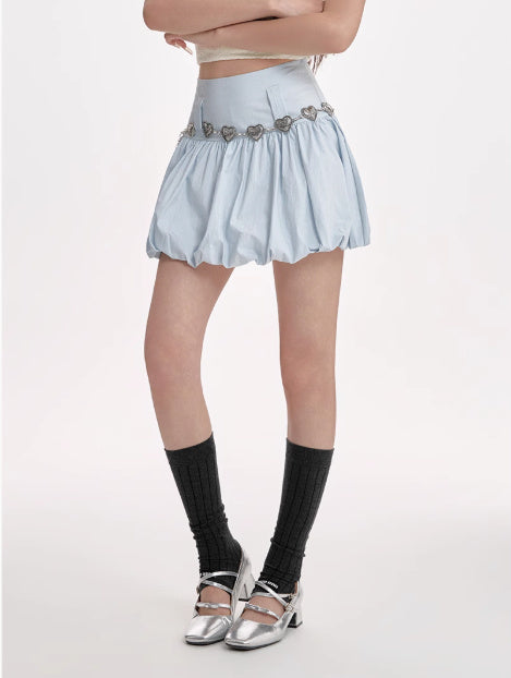 High Waisted Slimming A-line Skirt With Fluffy Flower Buds - kinko