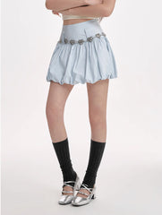 High Waisted Slimming A-line Skirt With Fluffy Flower Buds - kinko