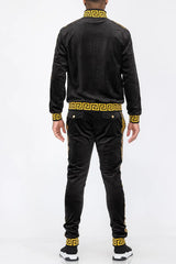 WEIV Men's Full Size Velour Zip Up Jacket and Drawstring Pants Set Plus Size - kinko