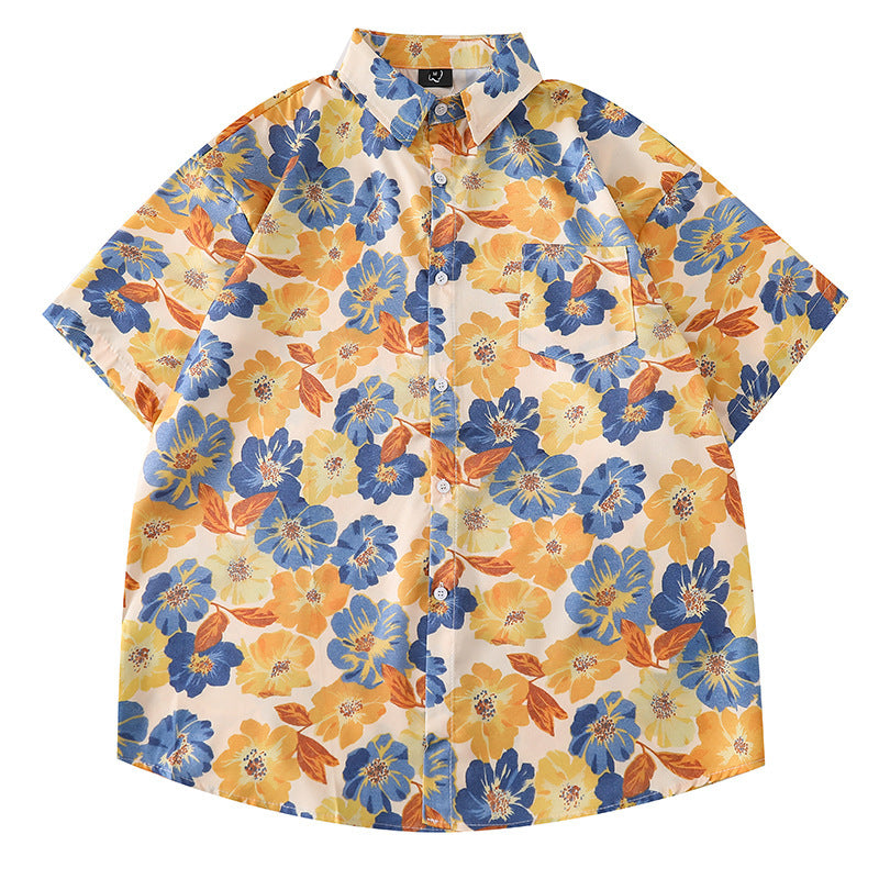 Women's Design Retro Hong Kong Style Printed Short-sleeved Shirt - kinko