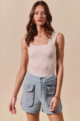 SO ME Mineral Washed Terry High Rise Cargo Shorts - kinko