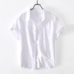 Casual Cotton And Linen Short Sleeve Shirt Men - kinko