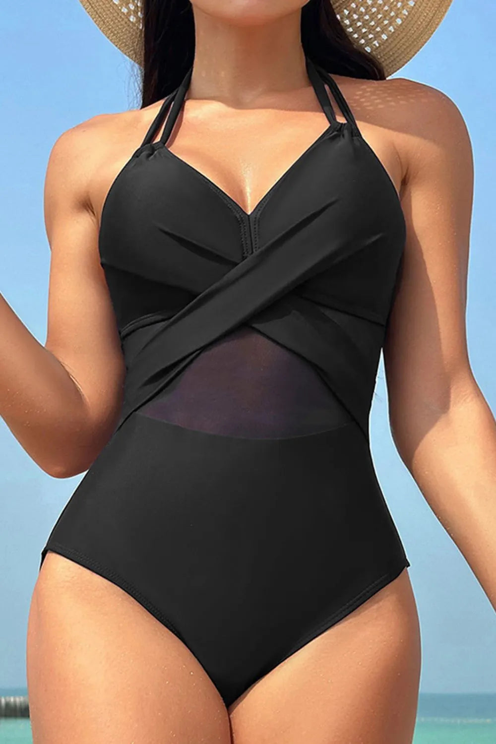 Crisscross Halter Neck One-Piece Swimwear - kinko