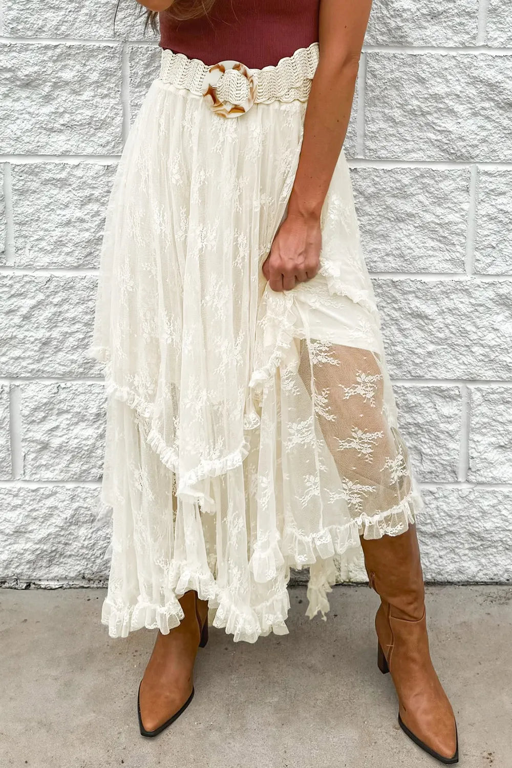 Lace Tiered Midi Skirt - kinko