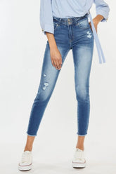 Kancan Distressed Raw Hem High Waist Jeans - kinko