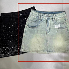 Retro Rhinestone Bright Star River Slim-fit Slimming Denim Skirt - kinko