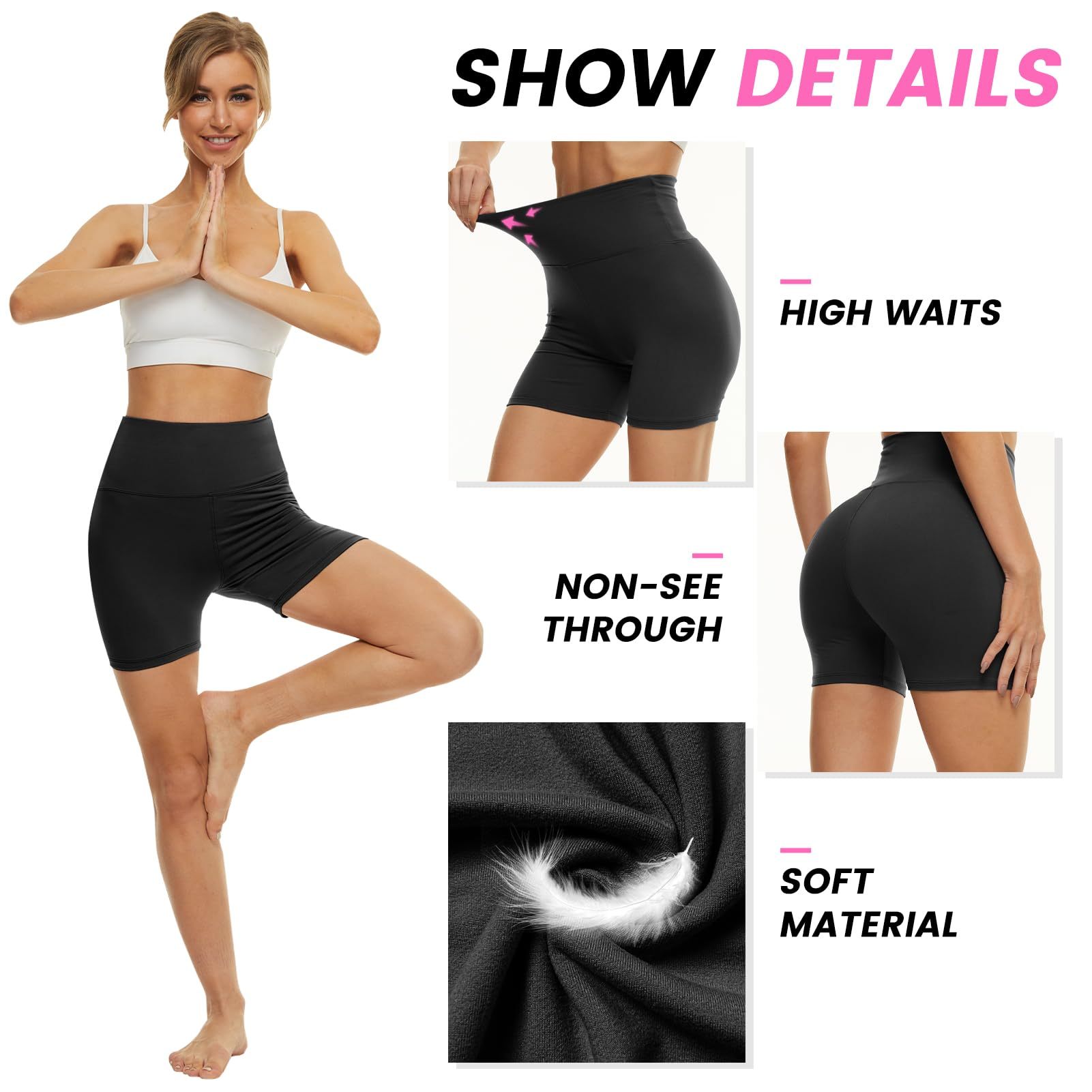 Leggings - 3 Points High Waist, 3 Black Medium Bean Paste, Light Blue - kinko