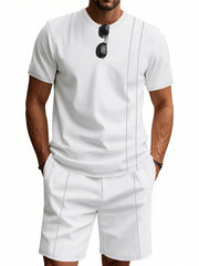 Men's Full Size Round Neck Short Sleeve Top and Shorts Set Plus Size - kinko