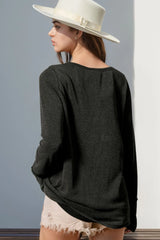 Double Take Full Size Notched Thumbhole Long Sleeve T-Shirt - kinko