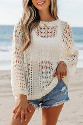 Hollow Out Drop Shoulder Sweater - kinko