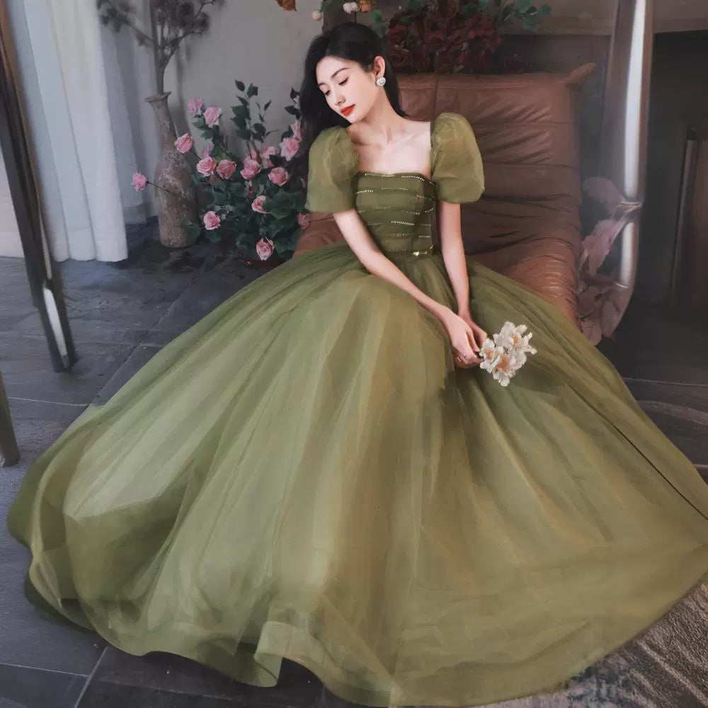 Women's Mori Style Evening Wear Fairy Temperamental Green Slim Fit - kinko