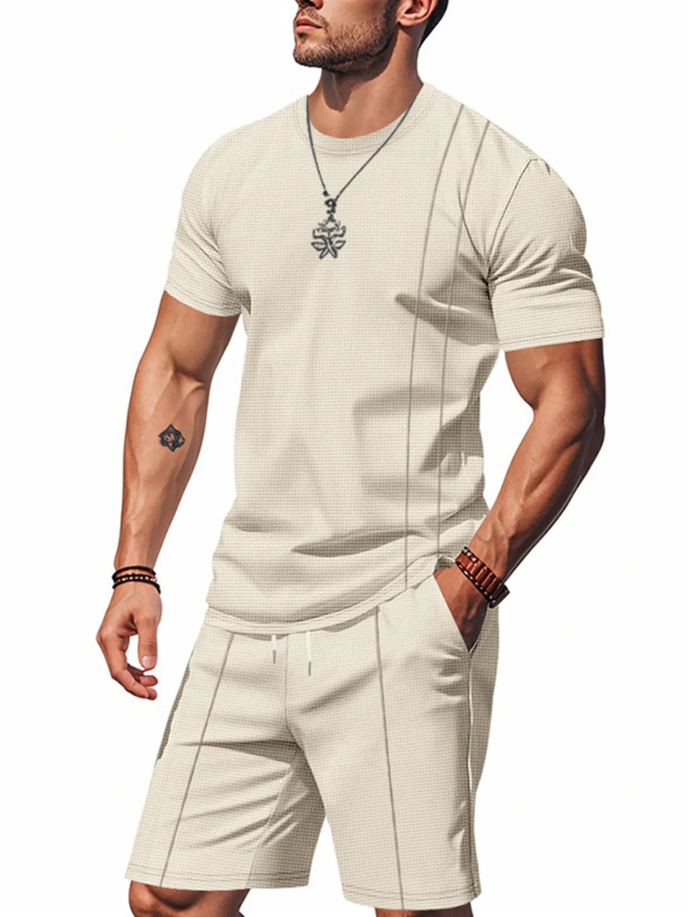 Men's Full Size Round Neck Short Sleeve Top and Shorts Set Plus Size - kinko