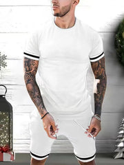 Men's Plus Size Round Neck Short Sleeve Top and Shorts Set - kinko