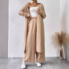 Plus Size Loose Long Shirt Wide Leg Pants Two-piece Set - kinko