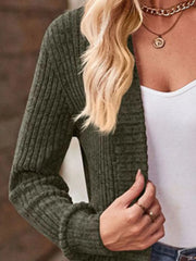 Ribbed Knit Open Front Cardigan with Pockets - kinko