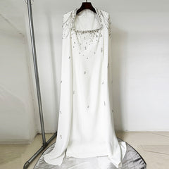 Beaded Lanyard Shawl Sleeve And Floor Long Dress - kinko