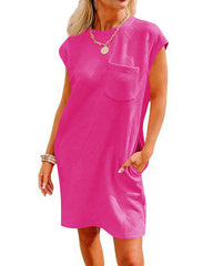 Summer Round-neck Short-sleeve Dress With Pockets Fashion Casual Loose Sports Dresses For Women Clothing - kinko