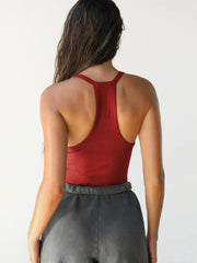 Ribbed V-Neck Halter Tank Top - kinko