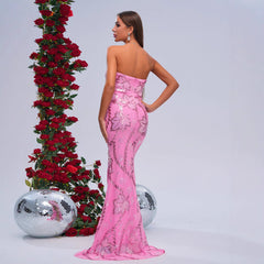 Wrapped Chest Off-neck Sheath Sequined Banquet Fishtail Evening Dress - kinko