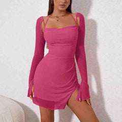 Women's Solid Colour Backless Hanging Neck Halter Dresses - kinko