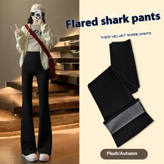 Fleece-lined Thick Shark Pants High Waisted Tuck Pants Slimming And Tight Yoga Pants - kinko