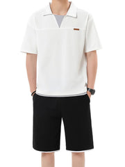 Men's Plus Size Johnny Collar Top and Shorts Set - kinko