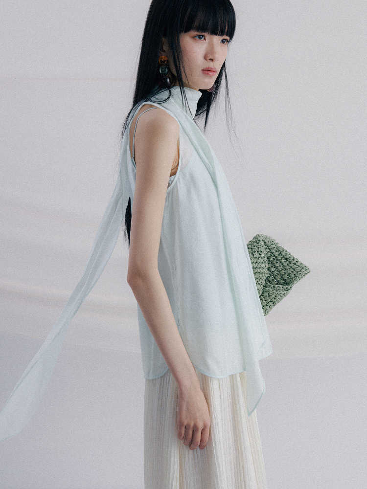 Women's Sleeveless Ribbon Fashion Shirt - kinko