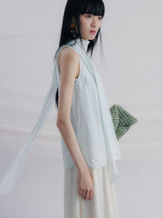 Women's Sleeveless Ribbon Fashion Shirt - kinko