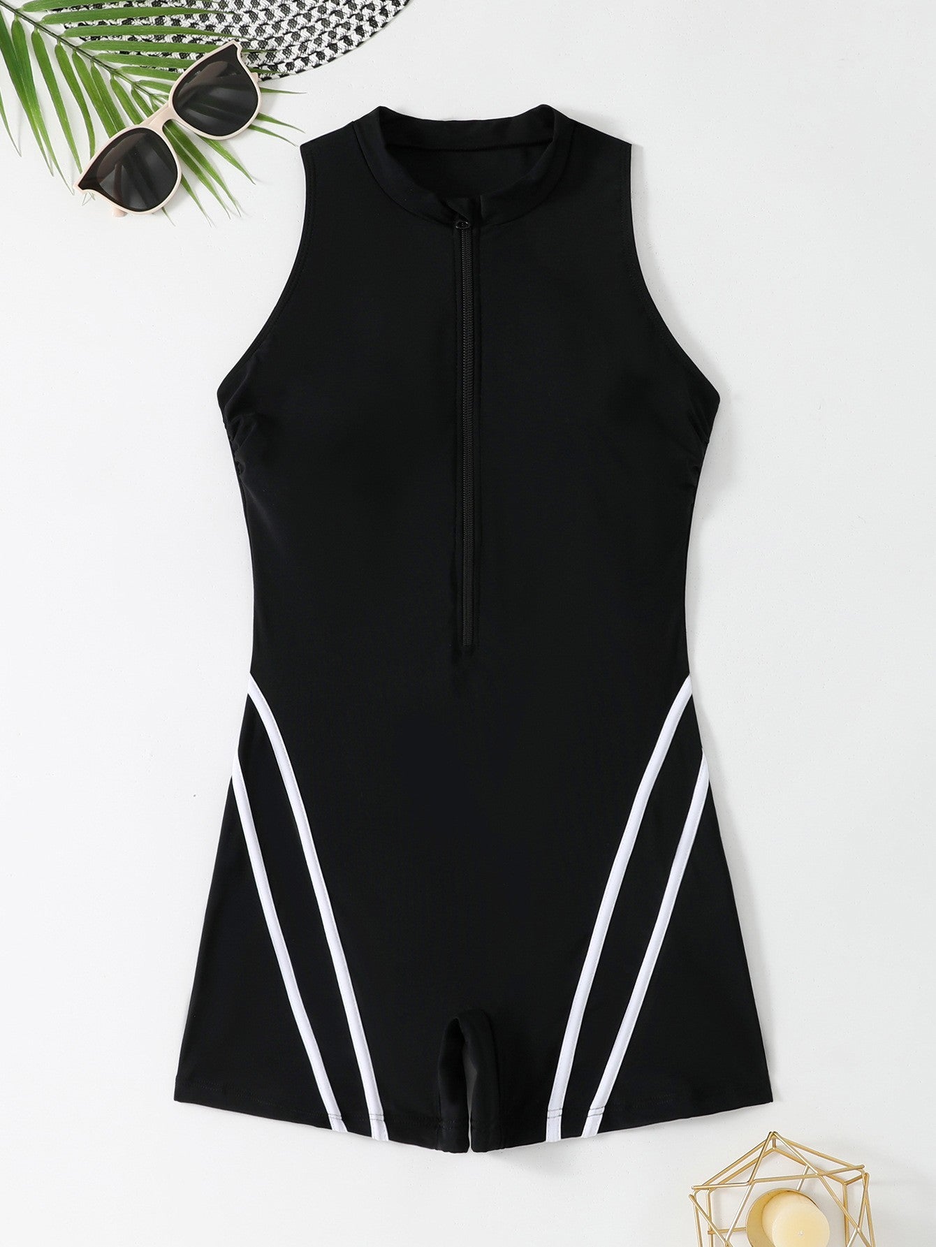 European And American One-piece Zipper Boxers Fashion Sports Beach Swimwear - kinko