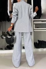 Full Size Contrast Lapel Collar Top and Pants Set - kinko