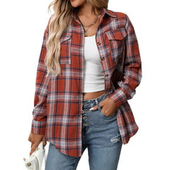 Casual Fashion Loose Plaid Pocket Shirt For Women - kinko