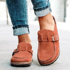 Round Toe Low Heel Buckle Loafers - kinko