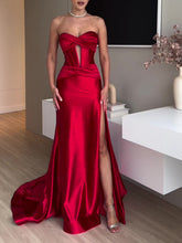 Tube Top Slit Red Extra Long Evening Dress - kinko