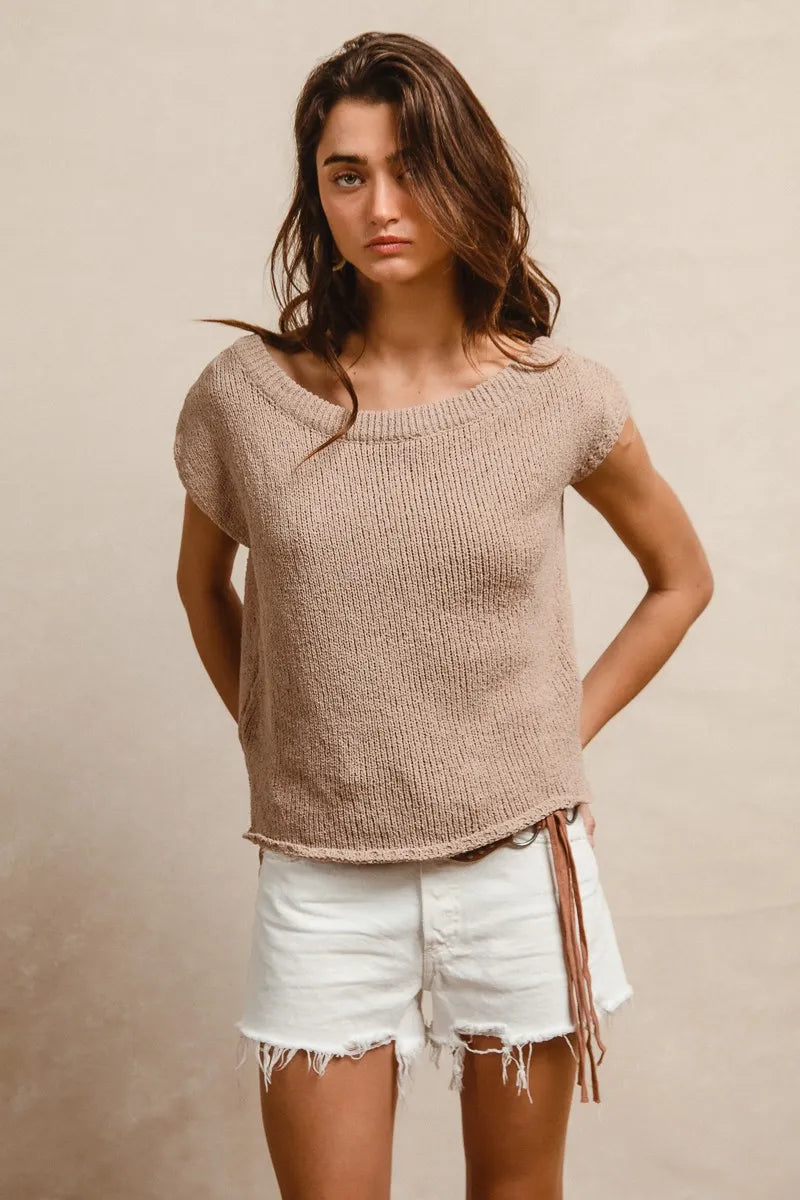 BiBi One Side Off Shoulder Knit Top - kinko