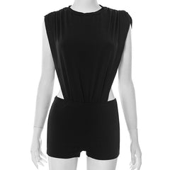 Women's Sleeveless Two-piece Hollow Siamese Top And Tight Shorts - kinko