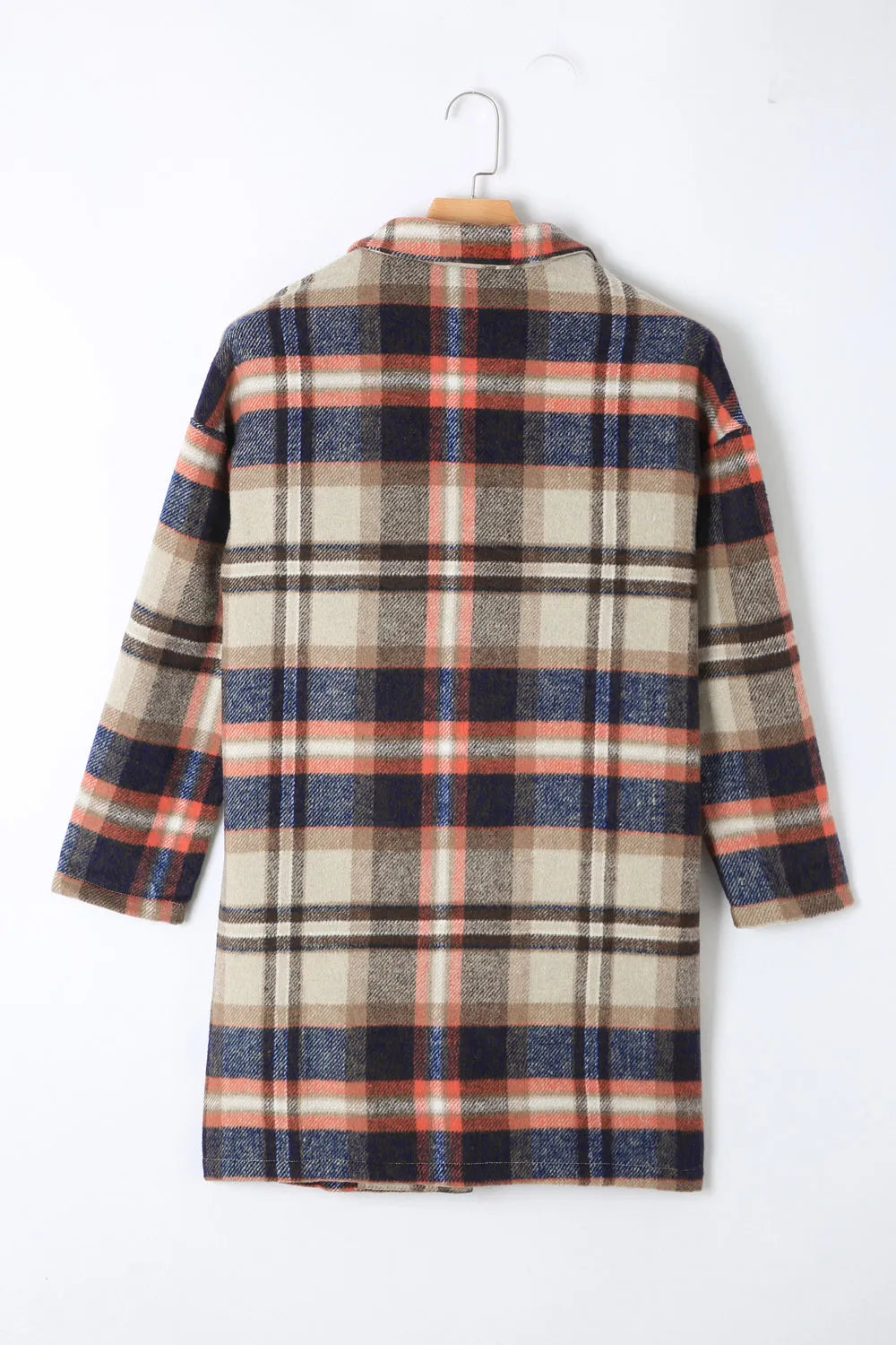 Plaid Longline Jacket with Pockets - kinko