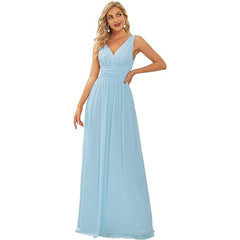 Women's Elegant Graceful Deep V-neck Sleeveless Chiffon Formal Maxi Evening Dress - kinko