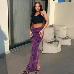 Hot Girl Autumn Women Clothing Knitted Street Sexy Flocking Flower Sheath Skirt For Women - kinko