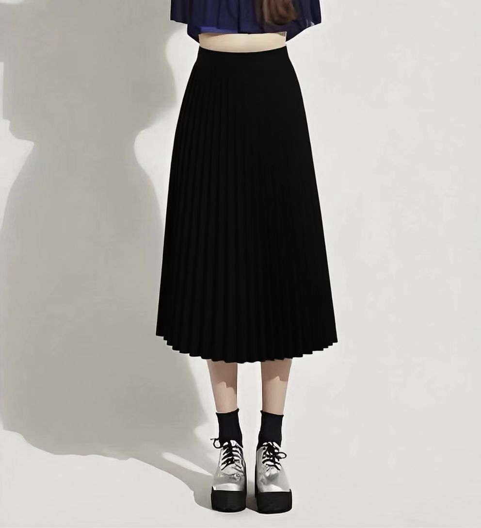 Summer Mid-length Elastic High Waist Slim-fit Pleated Skirt - kinko