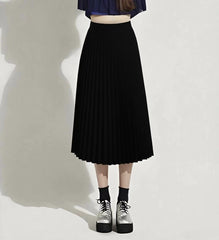 Summer Mid-length Elastic High Waist Slim-fit Pleated Skirt - kinko