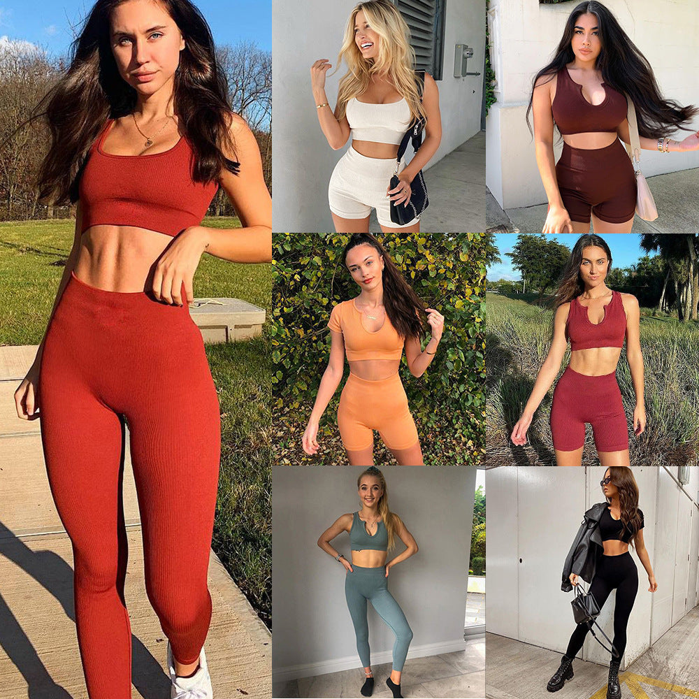 Seamless Knitted High Elastic Sports Underwear U Square Collar Yoga Suit - kinko