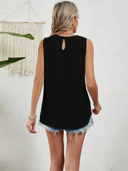 Round Neck Sleeveless Top with Pleated Front Detail - kinko