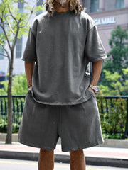 Men's Full Size Round Neck Short Sleeve Top and Shorts Set Plus Size - kinko