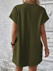 Pocketed Round Neck Short Sleeve Dress - kinko